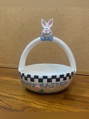 Ceramic Easter Bunny Basket Candy Dish hand painted basket is made of ceramic
